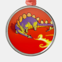 Kids Stegosaurus Breathing Fire by Alberto Rios Christmas Ornaments