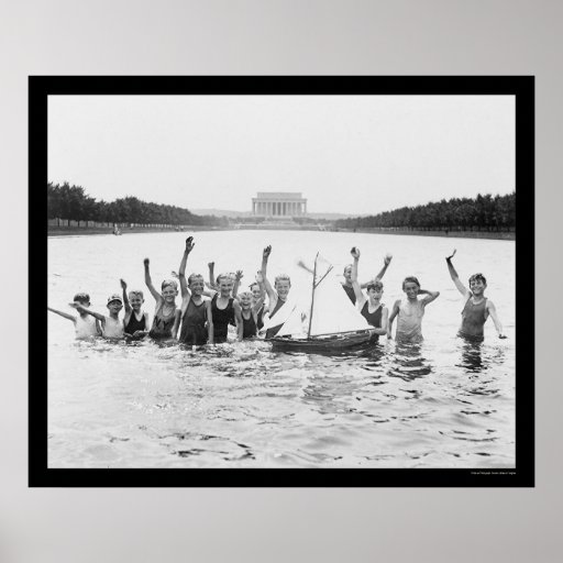 Kids Swimming at the Lincoln Memorial 1926 Poster