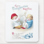 Kids Tug on Giant Wishbone Vintage Thanksgiving mousepads