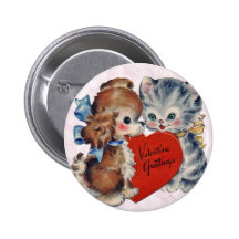Kid's Vintage Kitten & Puppy Valentine Pin