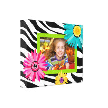 Kid's Zebra Photo Canvas Bold Daisy Lime Green Gallery Wrapped Canvas