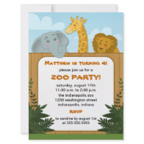 Kids Zoo Birthday Party Invitations
