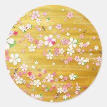 Kimono de Sakura d'or - conception de Japonais Adhésif Rond