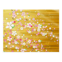 Kimono de Sakura d'or - conception de Japonais Cartes Postales