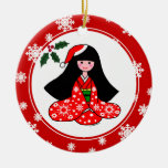 Kimono Girl Christmas Cartoon Snowflakes Ornament