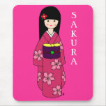 Kimono Girl Sakura Pink Cartoon Mousepad