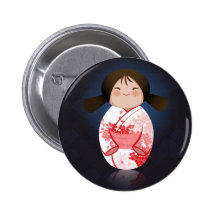Kimono rouge et blanc de poupée japonaise - de Sak Pin's