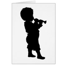 Kind mit Trompete child with trumpet Grußkarten