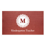 Kindergarten Teacher Lace Monogram Maroon Business Card Templates