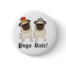 King and Queen Pugs Rule Buttons
