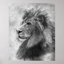 King of the Jungle, Hand drawn Lion in Graphite Print