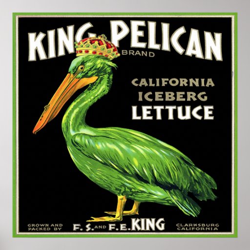 KING PELICAN ICEBERG LETTUCE VINTAGE CRATE LABEL POSTERS