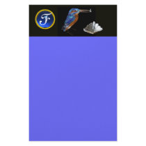 KINGFISHER  MONOGRAM , Blue Sapphire, Black Custom Stationery