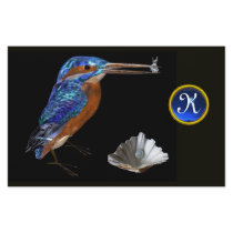 KINGFISHER  MONOGRAM , Blue Sapphire, Black Customized Stationery