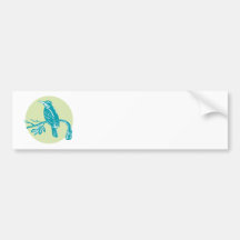 Kingfisher Perching On Branch Woodcut Bumper Sticker