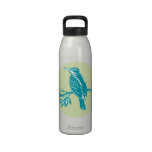 Kingfisher Perching On Branch Woodcut Reusable Water Bottle