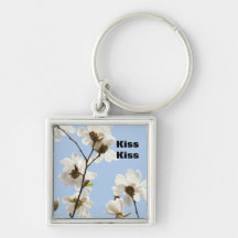 Kiss Kiss keychain Blue sky Magnolia Flowers