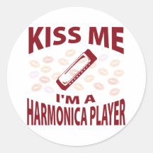 Kiss Me I'm A Harmonica Player Round Stickers