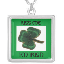 KISS ME I'M IRISH CLOVERLEAF VINTAGE PRINT JEWELRY