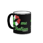 Kiss Me I'm Italian Black Background mugs