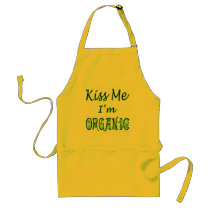 Kiss Me I'm Organic Green Saying Apron aprons