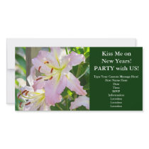 Kiss me on New Years! Invitations Pink Lily Flower