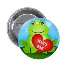 Kiss Me Valentine Frog Button