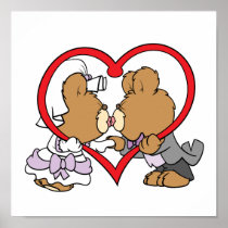 kiss the bride groom teddy bears poster