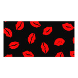 kisses pattern BLACK RED Photo Cards