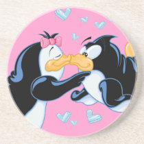 Kissing Penguins Beverage Coaster coasters