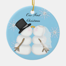Kissing Snowmen Married Our First Chrismas Snowfla Christmas Tree Ornaments