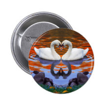 Kissing Swans in Love, Heart Shape Necks Pinback Button