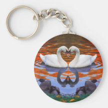 Kissing Swans in Love, Heart Shape Necks Key Chains