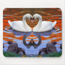 Kissing Swans in Love, Heart Shape Necks Mouse Pad