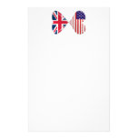 Kissing USA and UK Hearts Flags Art Personalized Stationery