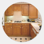 Kitchen interior with breakfast bar and oven round stickers