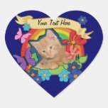 Kitten and Rainbow Heart Stickers