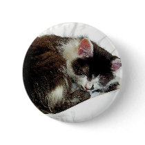 Kitten asleep on White Comforter Pinback Buttons