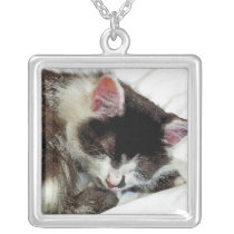 Kitten asleep on White Comforter Custom Jewelry