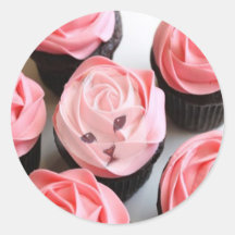 KITTEN CUPCAKE STICKER-PINK ROSES