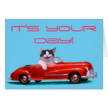 Kitten in a Red Convertible Greeting Cards