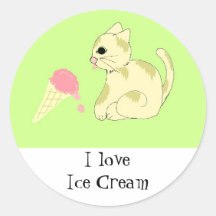 Kitten with Ice Cream Cone Round Stickers