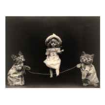 Kittens jumping rope post cards