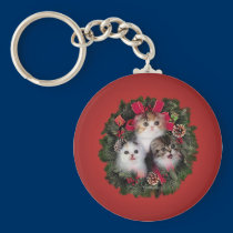 kittens_xmas_wreath_rnd_ornament keychains