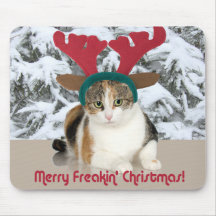 Kitty Cat & Antlers Merry Freakin Christmas Mousepad