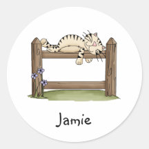 Kitty Cats · Kitty on Fence Round Sticker