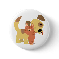 Kitty & Doggy cartoon button badge
