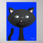 Kitty face with primary blue background print
