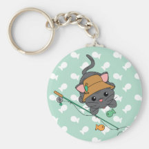 Kitty Fishing Key Chain