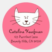 Kitty in Pink Address Labels Round Sticker
